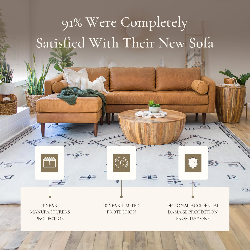 Napa 104.5" Left-Facing Sectional Sofa - Cognac Tan Full-Grain Pure-Aniline Italian Leather, Feather-Down Cushions