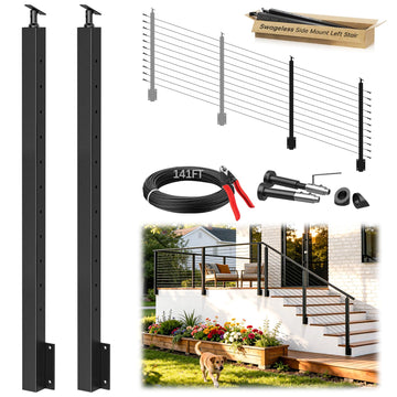 4-12FT Swageless Left Side Mount Stair Post Kit for 36"/42" Railing