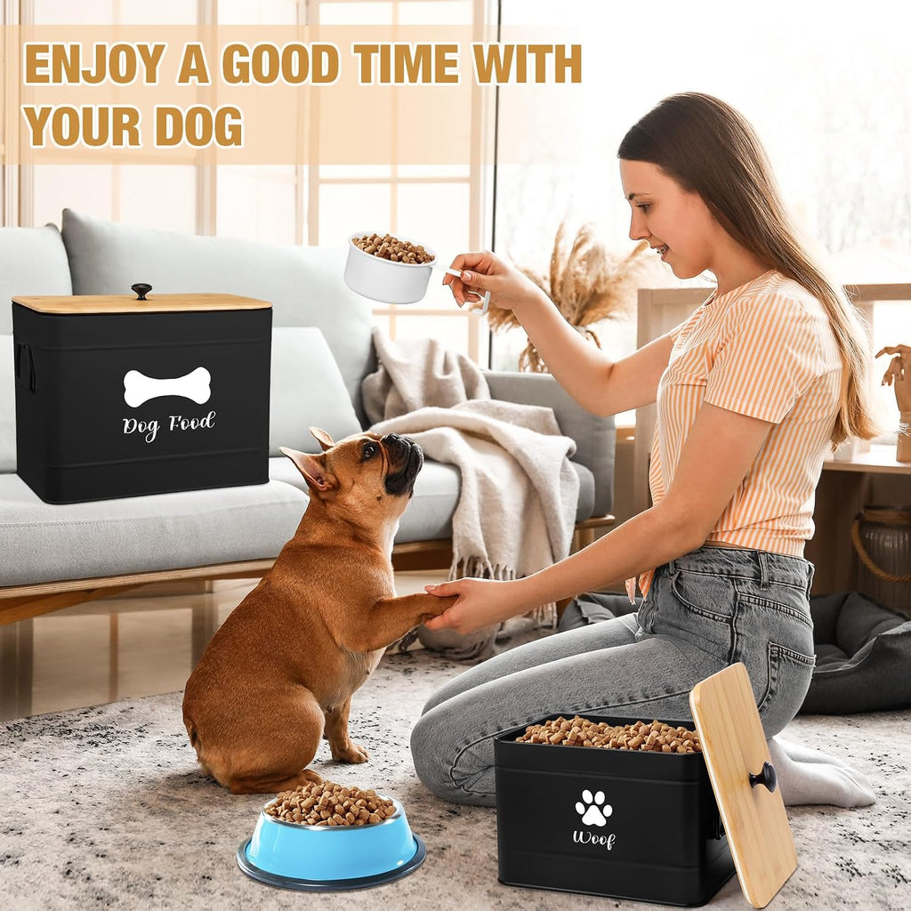 2Pcs Extra Large Metal Dog Food Containers Airtight 12&3.5 Lb, Black