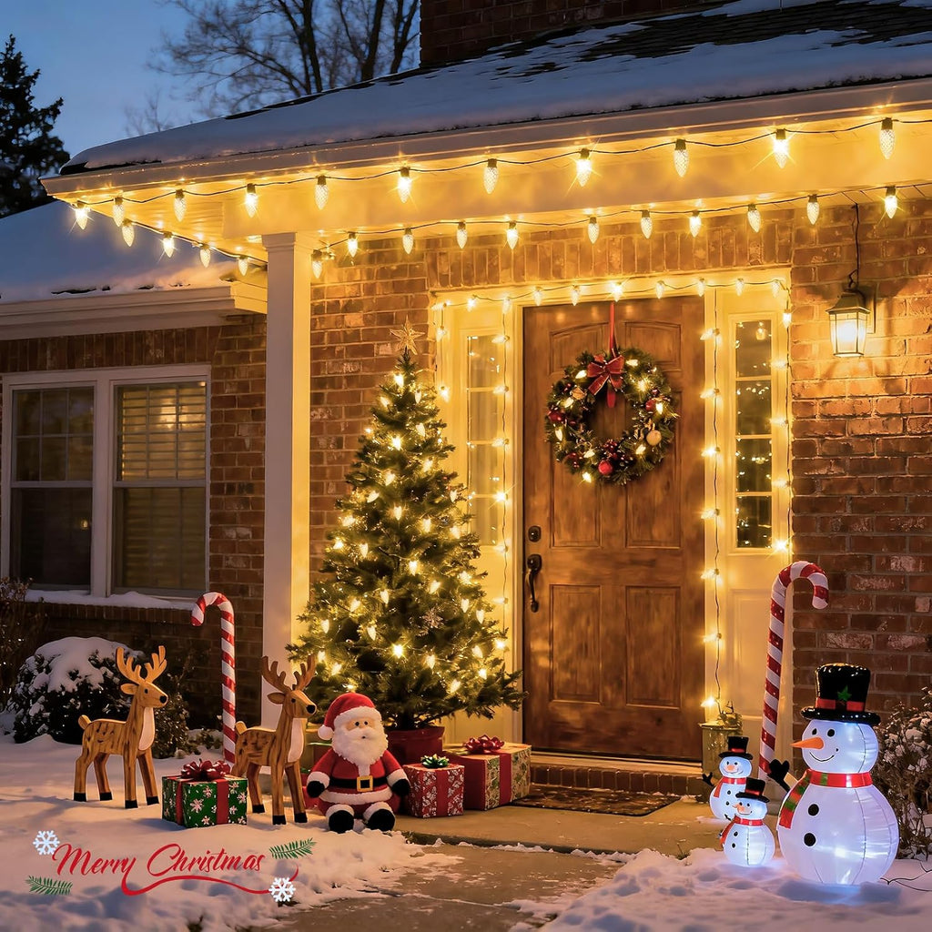 100 LED C9 Christmas Lights Outdoor: 66 FT 8 Modes Plug in Connectable C9 Warm White Christmas Lights for Tree Roof