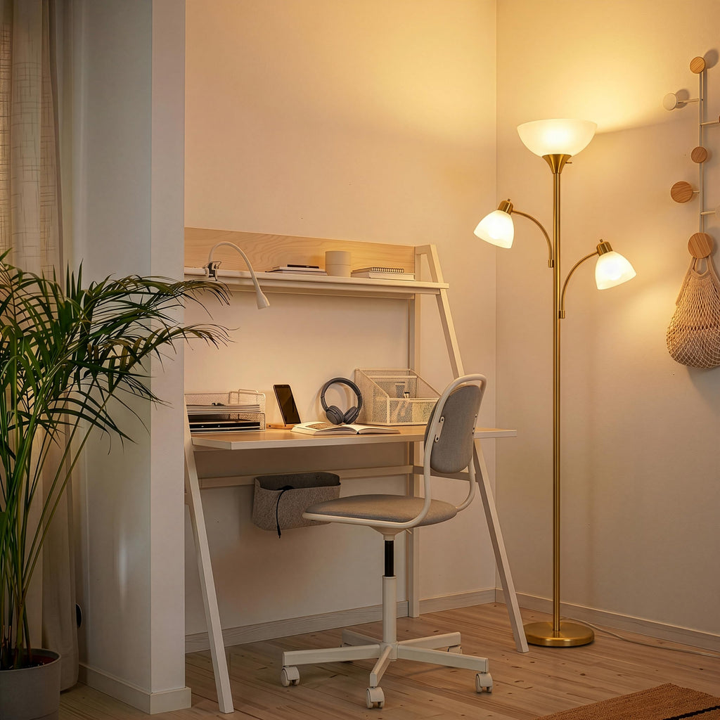Sky Dome Double LED Floor lamp, Torchiere Super Bright Floor Lamp with 2 Reading Lamps s & Offices - Dimmable Tall