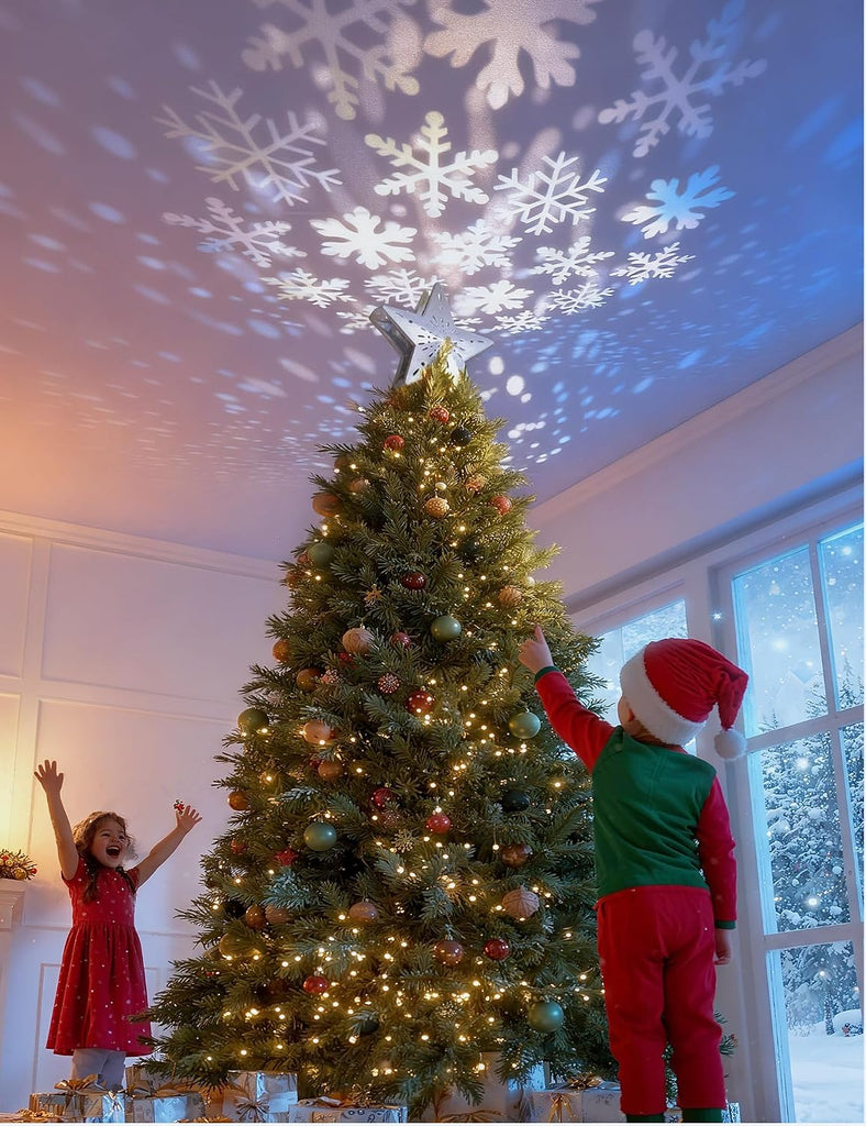 Christmas Tree Topper Lighted Star [Silver],3D Hollow Sparkling Star Christmas Tree Topper with Rotating Magic Cool