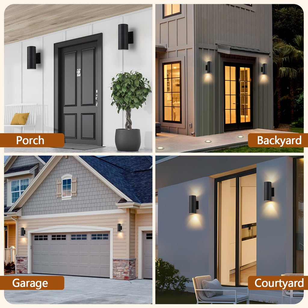 2 Pack Modern Black Outdoor Wall Light, Exterior Wall Sconce