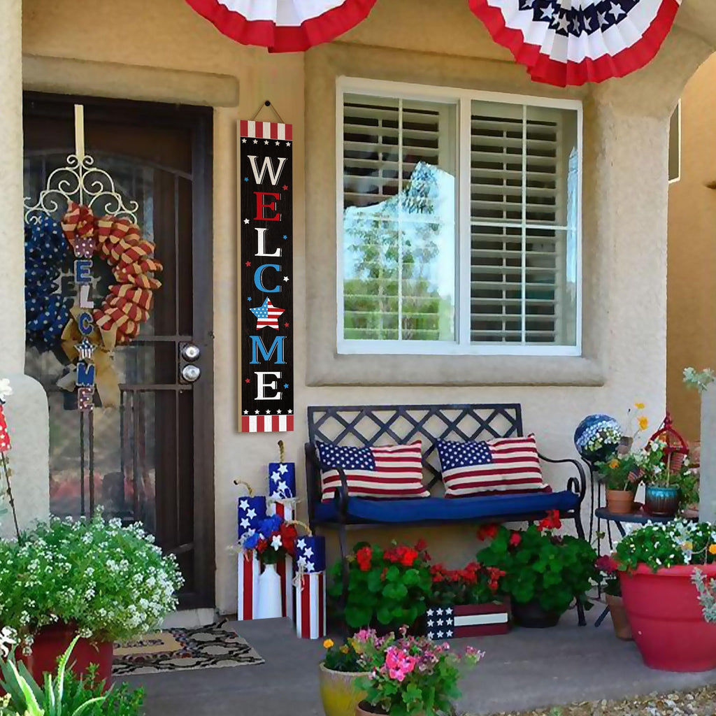 Patriotic 4th of July Independence Day Porch Sign Decor Memorial Day Wooden Hanging Sign Door Porch Standing