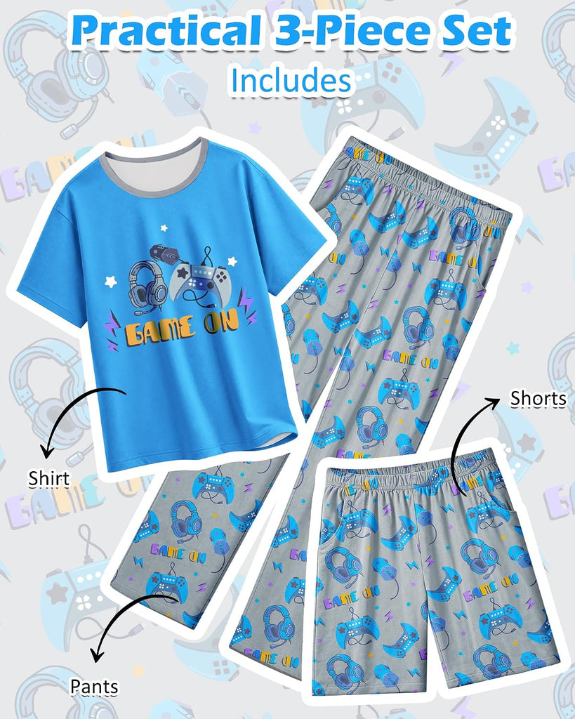 Boys Pajamas Piece Pjs Set Top with Shorts and Pants Sleepwear for Kids Soft Jammies Loungewear