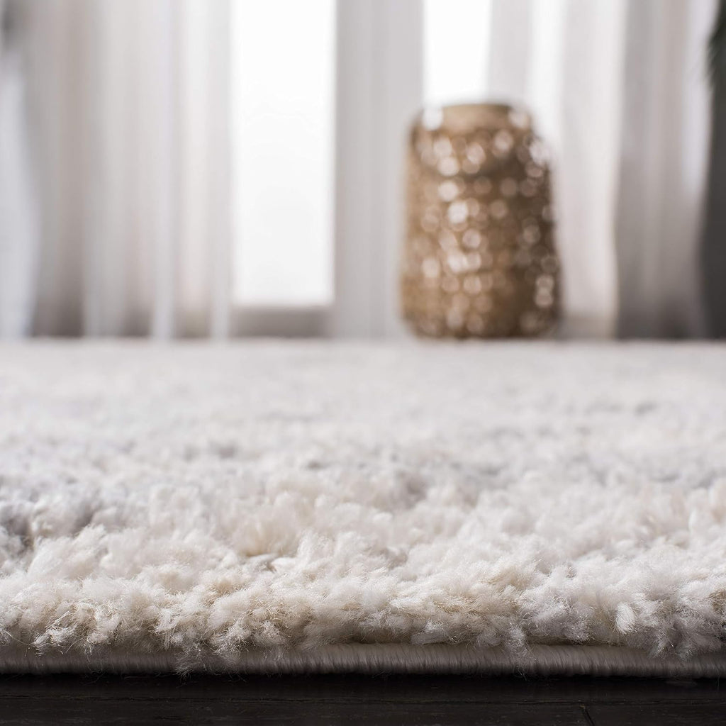 Berber Shag Collection Area Rug - 3'3" Square, Cream & Grey, Moroccan Design, Non-Shedding & Easy Care, 1.2-inch