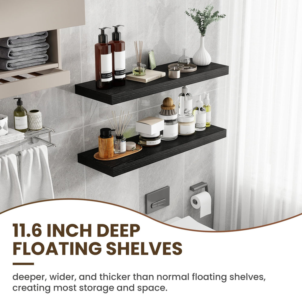 36 Inch Floating Shelves, 12 Inch Deep Floating Shelves for Wall, Floating Shelf with Invisible Brackets, Deep