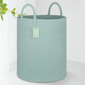 Large Cotton Rope Laundry Hamper for Clothes 65L, Light Green