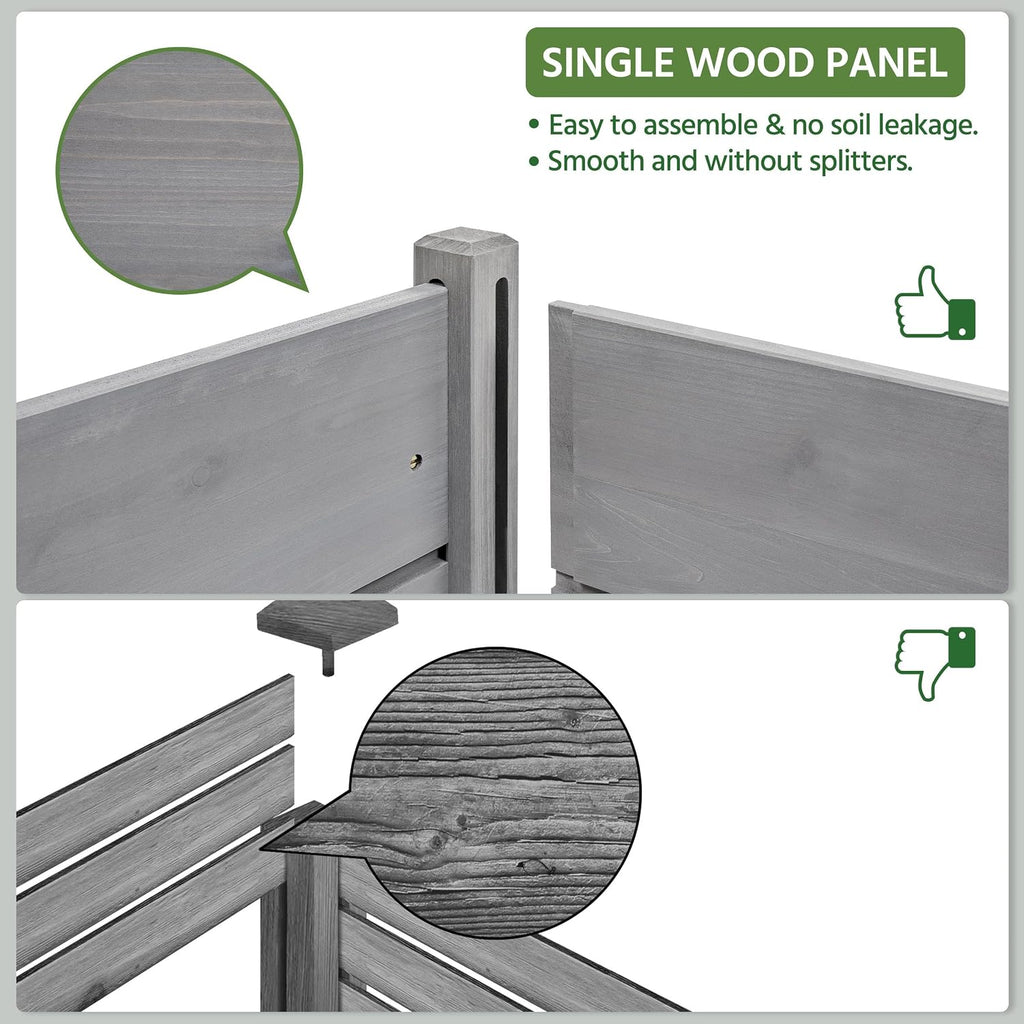 Raised Garden Bed Wood Tiered Planter Outdoor with Legs,Gray | 47 x 41 x 30 in Elevated Grow Box with 2 Levels and