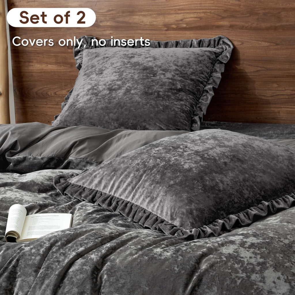 Truly Velvet Ruffle Pillow Shams Standard 20" x 26", Dark Grey
