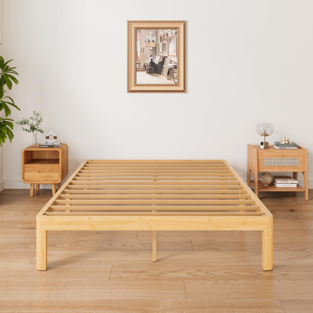 12 Inch Queen Bamboo Platform Bed Frame, Modern Minimalist Design, Heavy Duty Support, Easy Assembly, No Box Spring