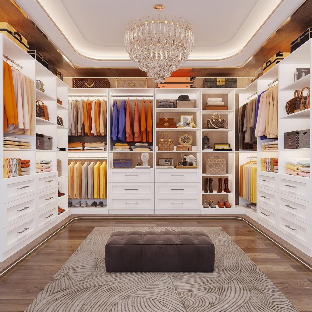 Corner Closet System with 6 Shelves, Custom 39.4"-78.8" Closet Organizer System with 3Hanging Rods, Walk in Corner