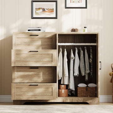 43.3'' H Armoire Wardrobe Closet with 4 Drawers, Wooden Dresser