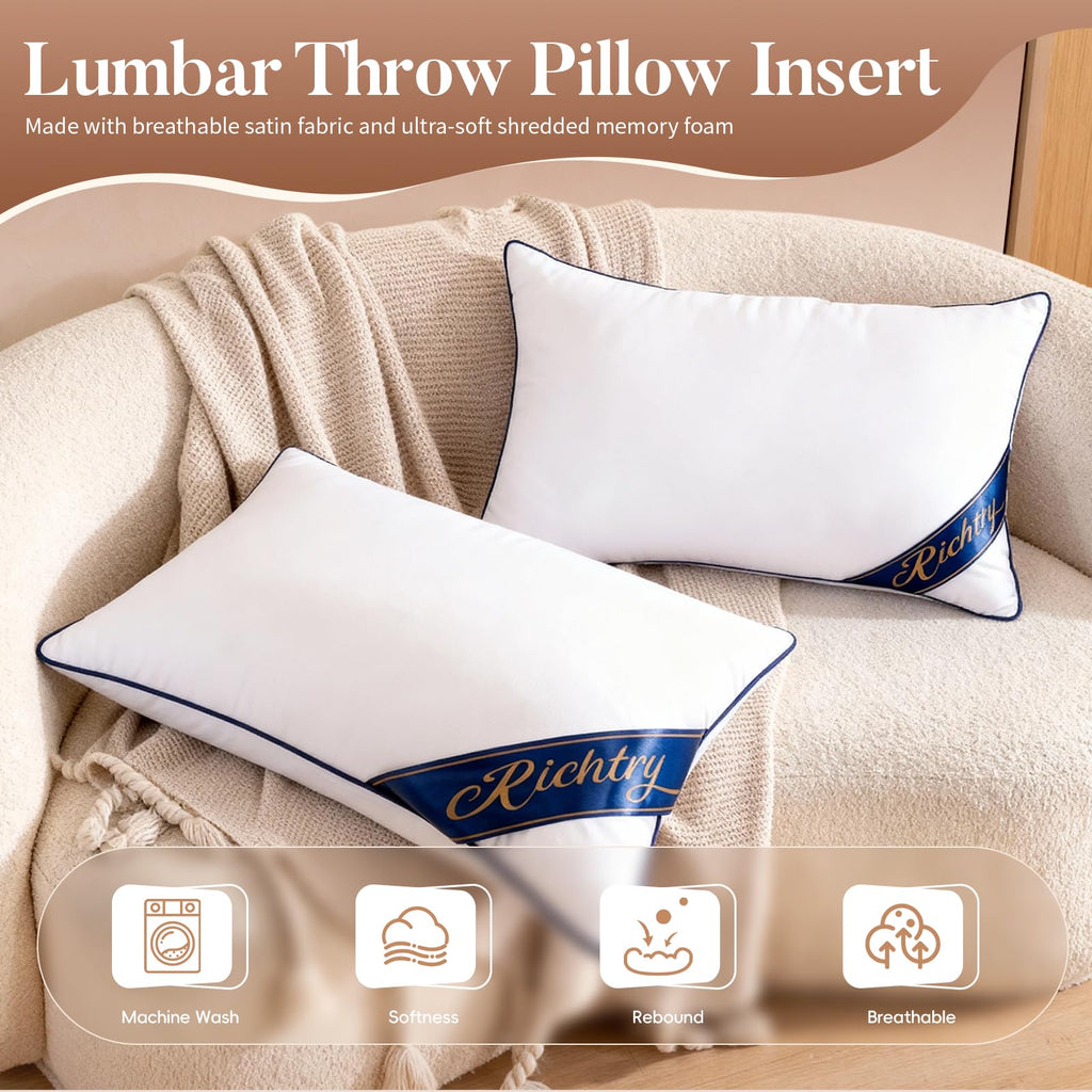 14 x 36 Inch Throw Pillow Insert, with Memory Foam Filling, White