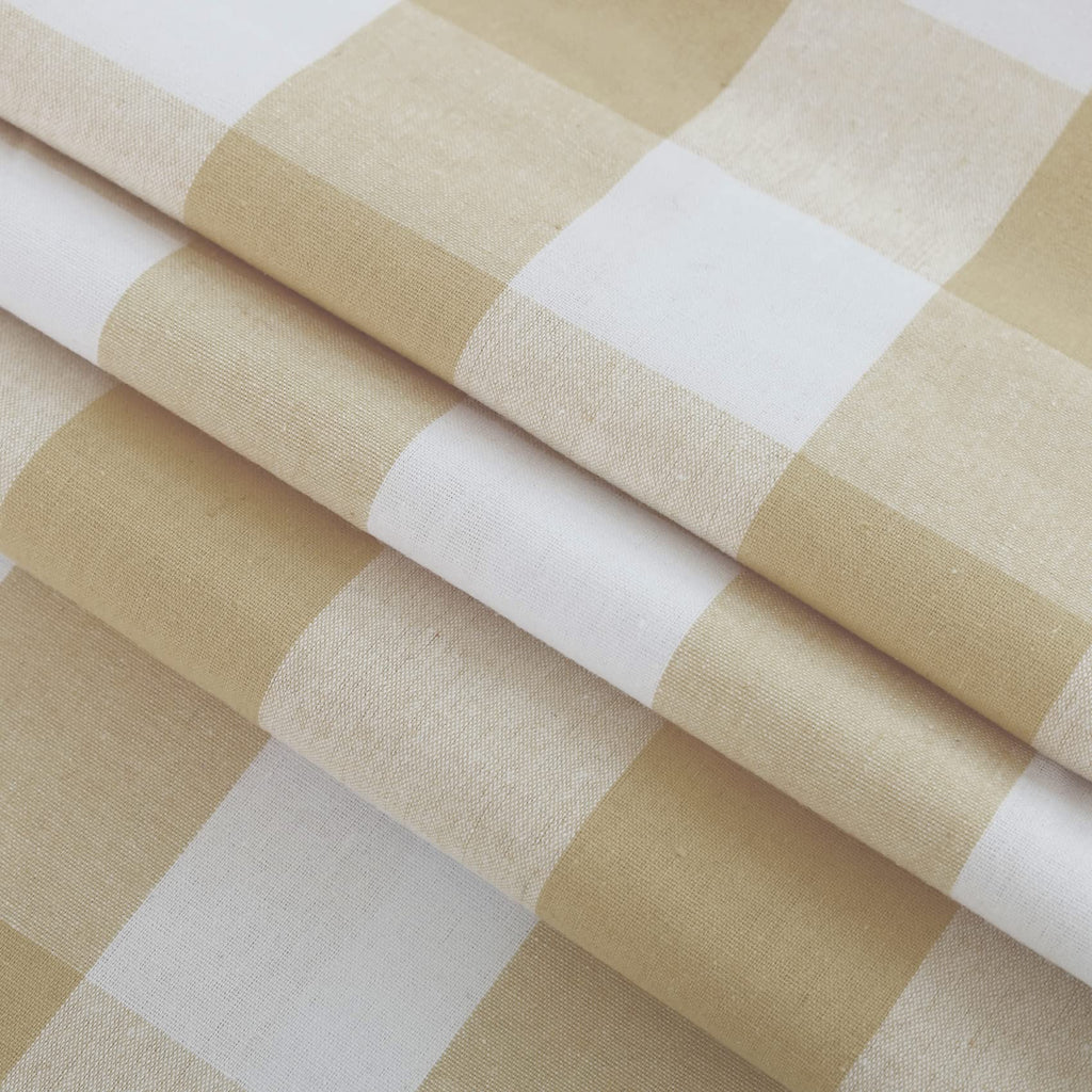3 Pc Cotton Classic Country Farmhouse Kitchen Window Curtain -Beige & White Buffalo Check Tier & Valance Set, 54" x