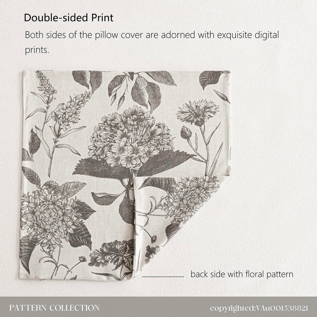 Decorative Linen Floral Throw Pillow Cover 18×18 Inch, Light Gray