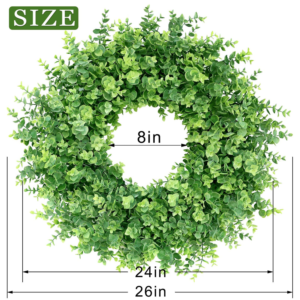26" Large Artificial Eucalyptus Wreath, for Front Door Decor(Green)