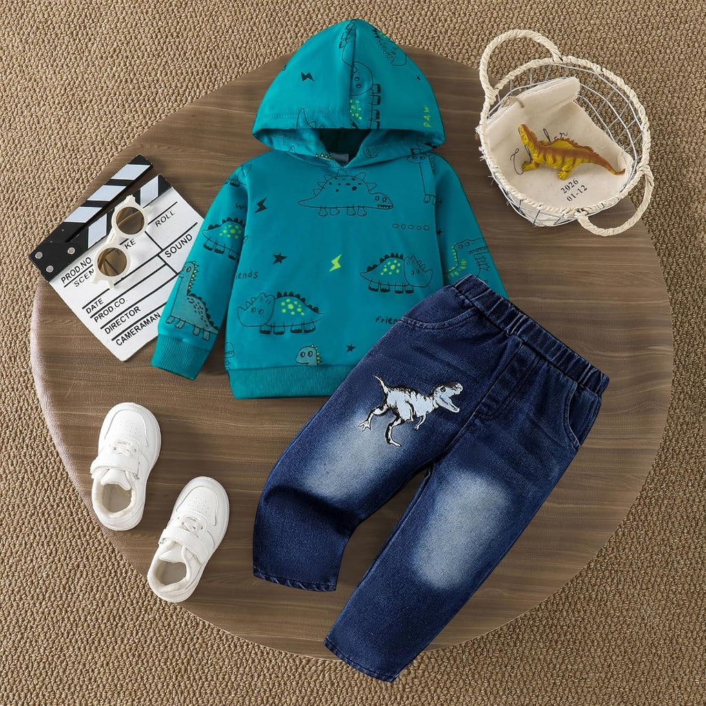 Toddler Boy Clothes Dinosaur Sweatshirt and Jeans Set Pants
