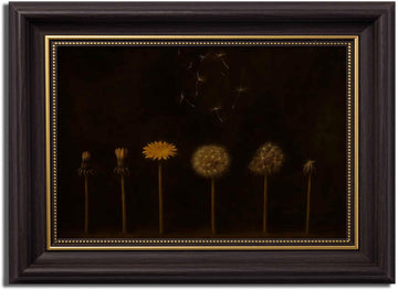 Brown Framed Dandelion Canvas Wall Art Dark Dandelion Flower Painting Decor Pictures Retro Moody Plant Floral Posters