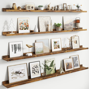 Floating Picture Ledge Shelves for Wall Set of 4, 56" W, Brown
