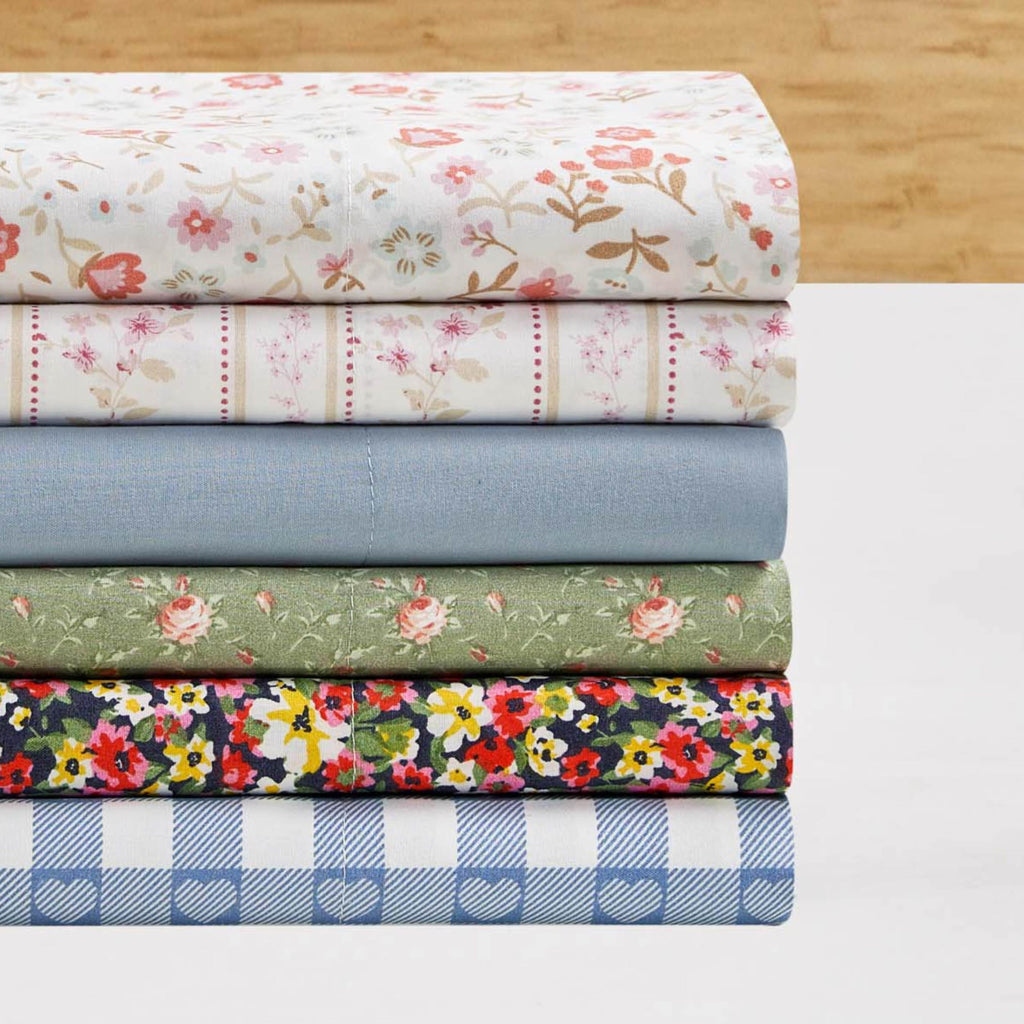 Heart Gingham Microfiber Sheet Set with Extra Pillowcases, Soft Lightweight 100% Polyester Bedding, Blue