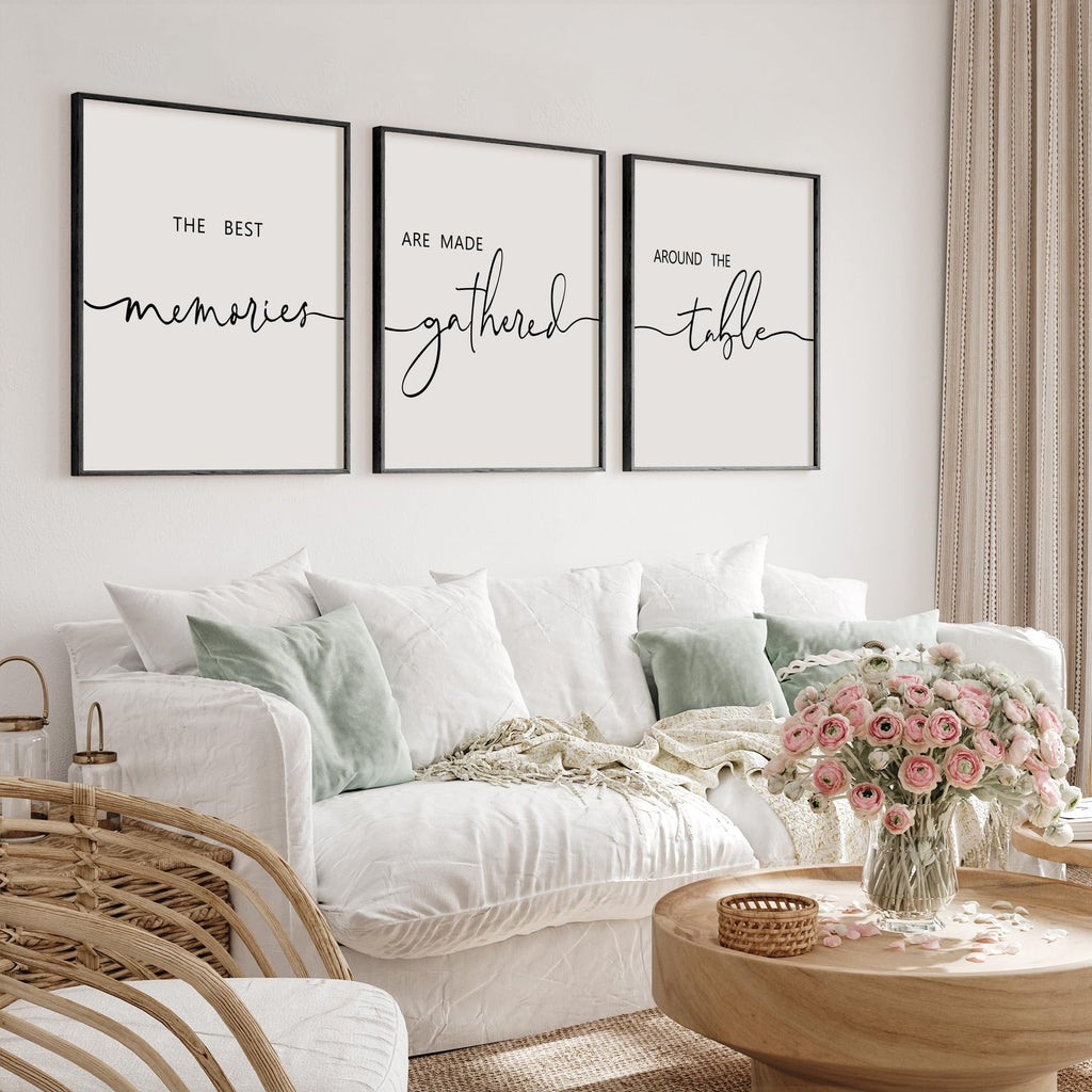 Set of 3 Framed Farmhouse Memories Around Table Sign Wall Decor Wall Art Wood Signs (Black, 16"x24")