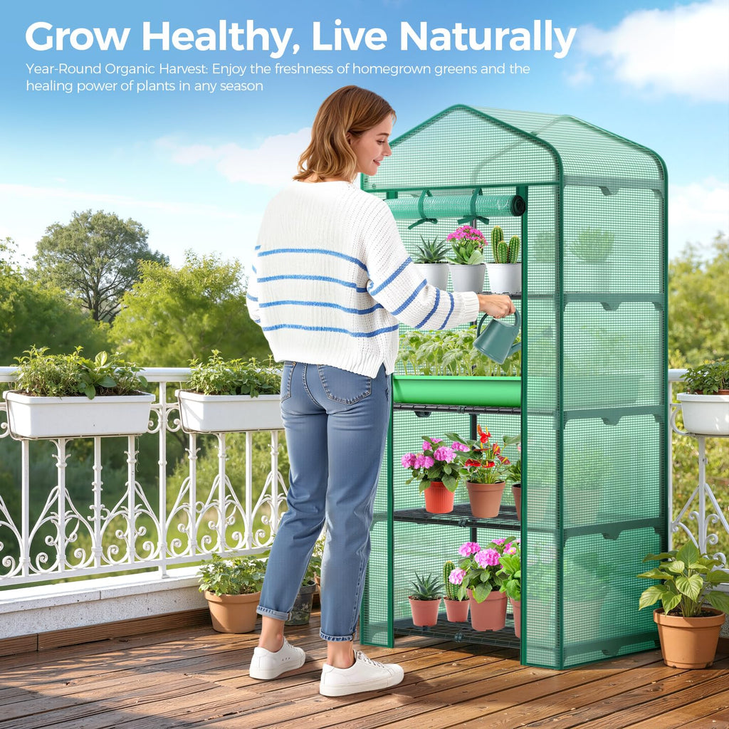 Mini Greenhouse for Indoor Outdoor - Adjustable 4-Tier Rack Portable