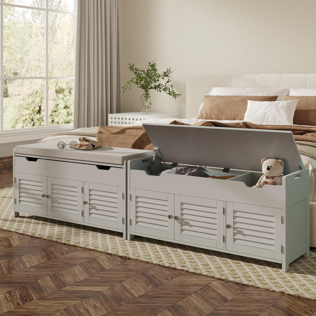 Shoe Storage Bench with Lift Top Storage & Cushioned Seats