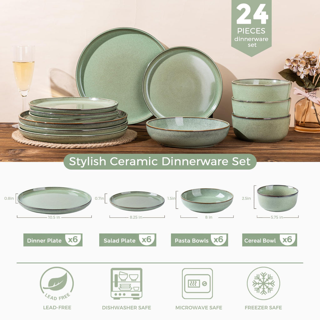 Dinnerware Sets for 6, 24 Pieces Ceramic Plates and Bowls Set
