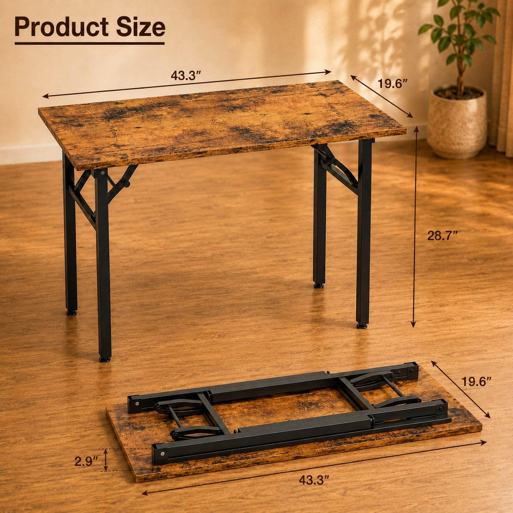Folding Table Computer Desk - 43.3" No Assembly Folding Desk Design and Foldable Office Desk, Small Desk, Compact