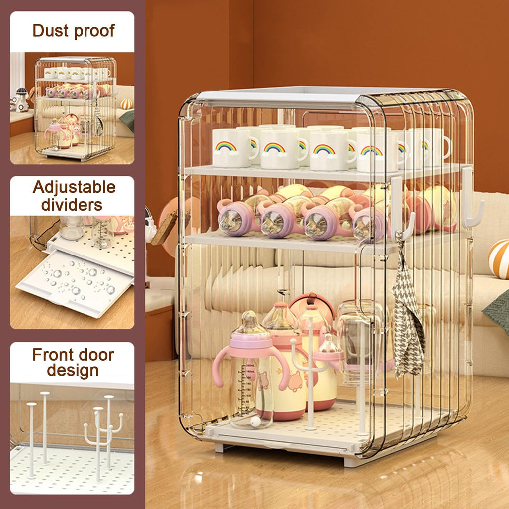 Baby Bottle Drying Rack Large Capacity, Baby Bottle Organizer, 3/4-layer Dustproof Portable Baby Bottle Drying Rack