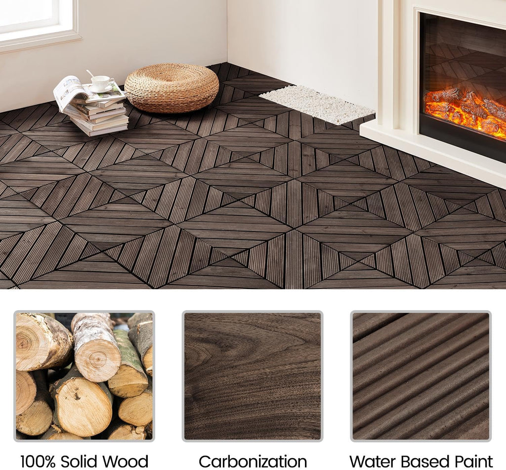 27PCS Wooden Flooring Patio Deck Tiles Interlocking Tiles Patio Solid Wood and Plastic Indoor&Outdoor 12 x 12in
