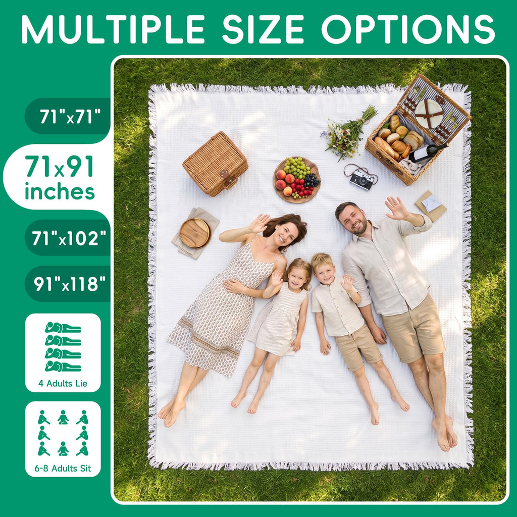 Extra Large Outdoor Boho Picnic Blanket Summer Woven Beach Mat Rectangle Tablecloth White Table Clothes Oversized XL