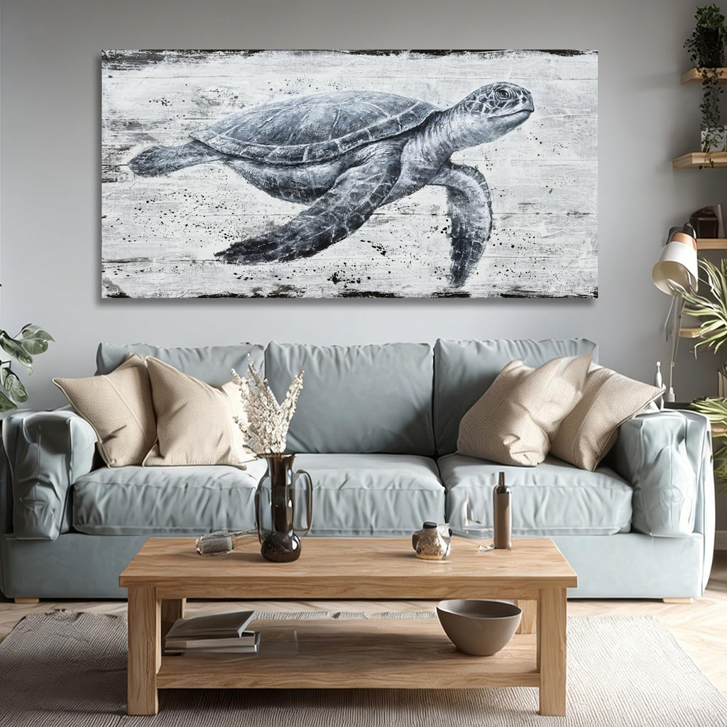 Marine Turtle Canvas Wall Art Coastal Living Room 29x58 Inch