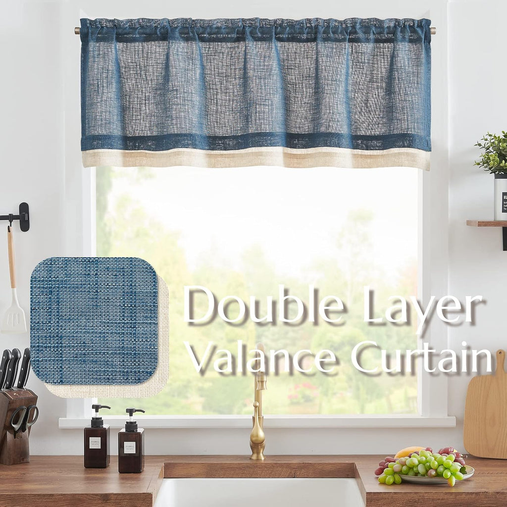 Linen Valance for Farmhouse Living Room Windows 16 Inch Slubbed Crossed Double Layer Window Valance Light Filtering