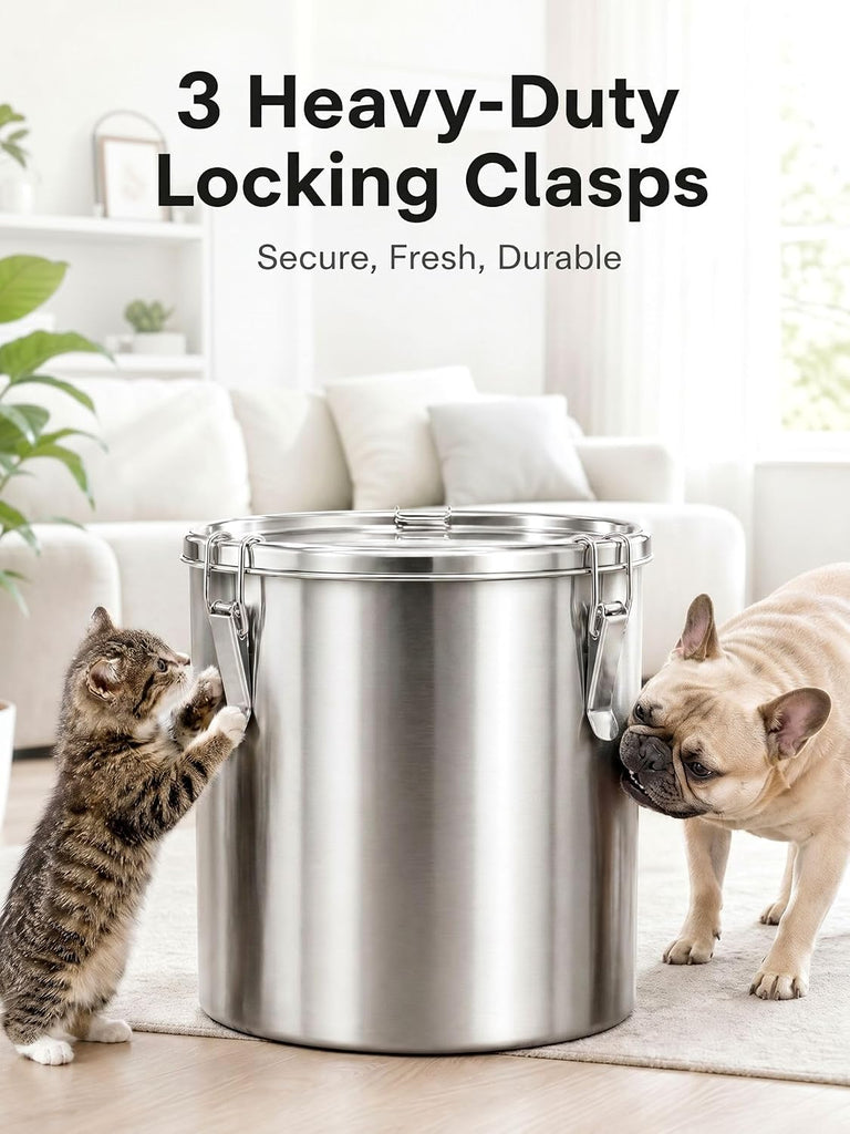 Stainless Steel Dog Food Storage Container, 25/30LB Airtight Moisture Proof