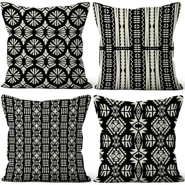 Black Geometry Throw Pillow Covers 18"x18" Set of 4, Bohemian Cushion Covers Moroccan Abstract Floral Pillowcase for