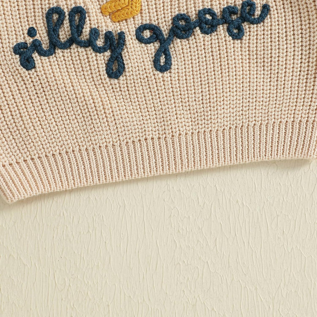 Toddler Baby Boy Girl Knit Sweater Silly Goose Embroidery Long Sleeve Knitted Sweatshirt Warm Fall Winter Clothes
