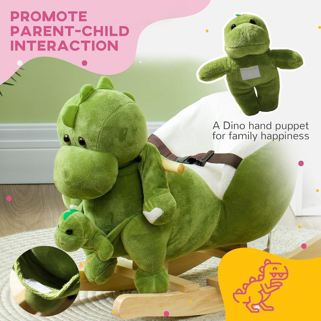 Baby Rocking Horse Plush Dinosaur Animal Rocker Seat Belt 18 Green