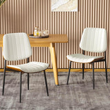 Mid Century Dining Chairs Set of 2, Upholstered Beige Nappa Leather Mid Century Modern Dining Chairs Metal Legs with