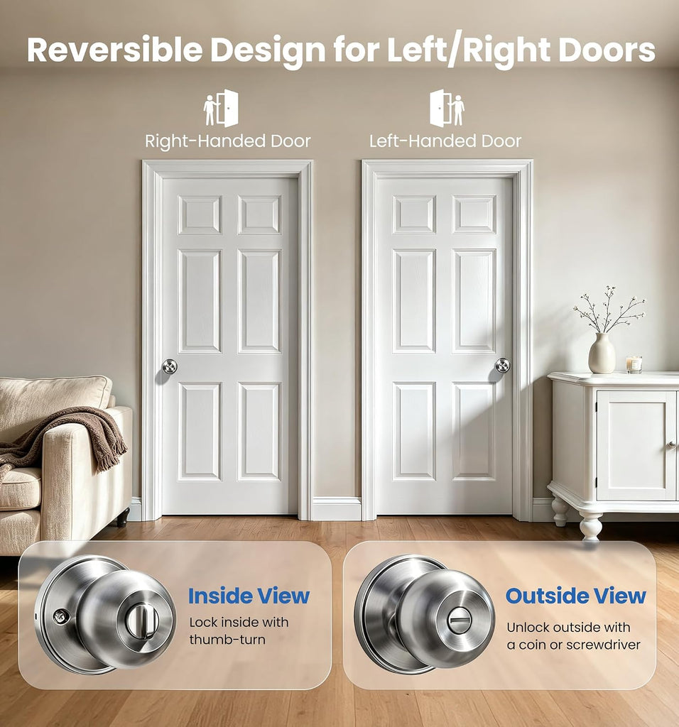 6 Pack Privacy Interior Door Knobs for Bed & Bathroom,Satin Nickel