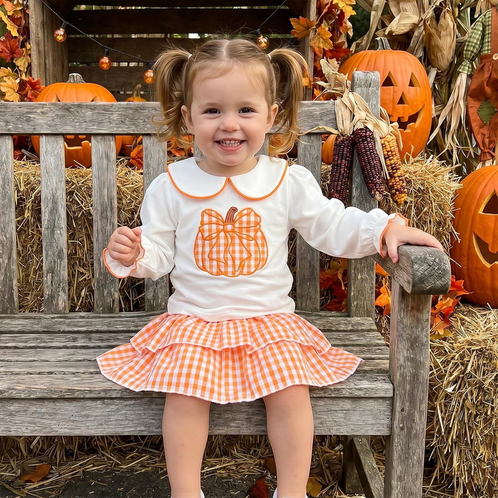 Little Toddler Girl Fall Clothes Shirts Smocked Layered Skirts Set