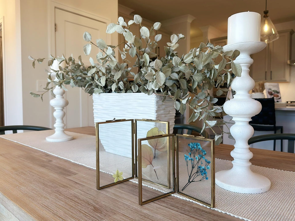 Star Brass Frame, Double 8x10 Folding Picture Frames, Gold Metal Pressed Glass Photo Frames