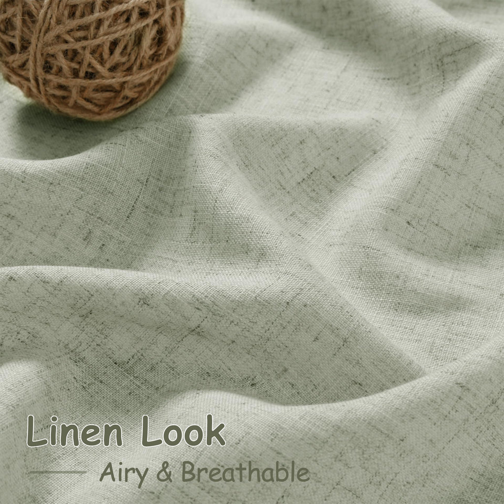 Sage Green Curtains 144 Inches Long 2 Panels Back Tab Rod Pocket Semi Sheer Linen Drapes Neutral Sage Decor Green