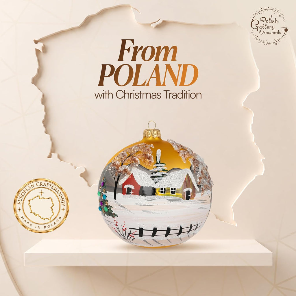 Hand Blown Glass Ball Christmas Ornament, 5 in, Countryside Gold