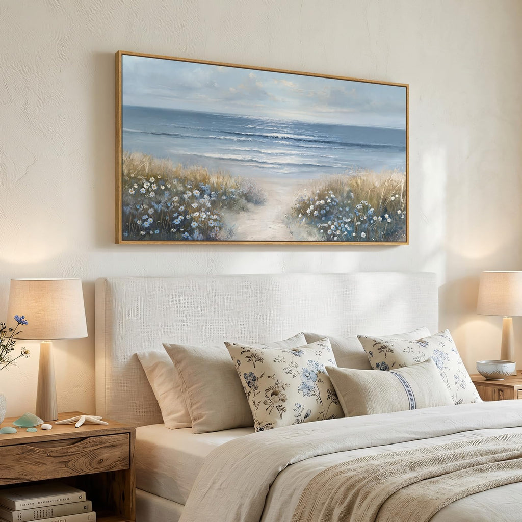 Extra Large Framed Coastal Landscape Wall Art, 60x30 Inch