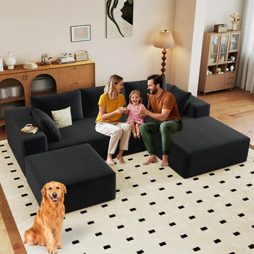 96" Boneless Couch with Ottoman, Modern U Shaped Cloud Sectional Couch