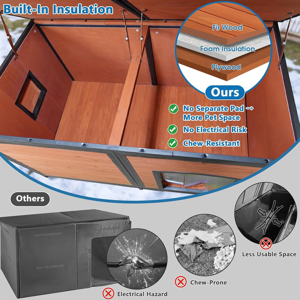 Outdoor XXL Insulated Wooden Dog House Weatherproof Chew Resistant Frame