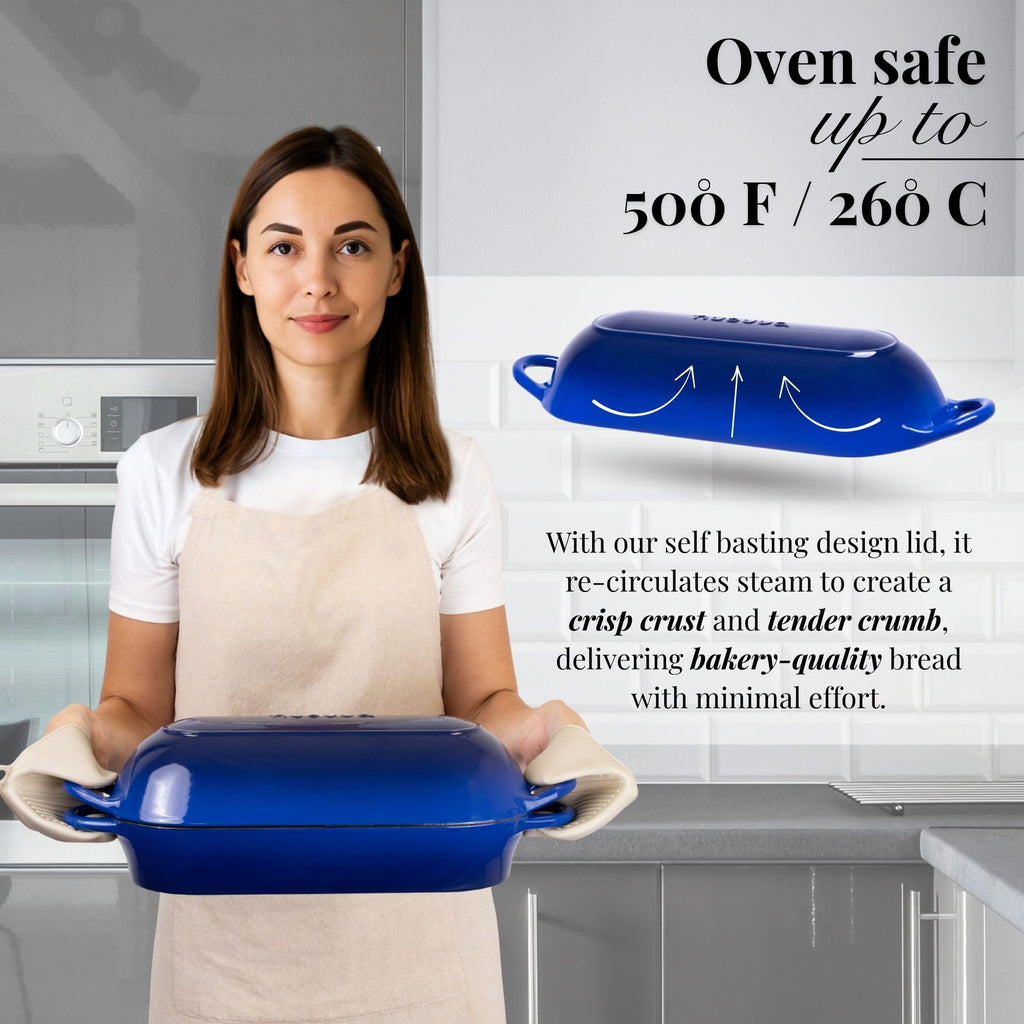 Enamelled Cast Iron Bread Loaf Pot - Dutch Oven For Sourdough Bread Baking - Oven Safe Non Stick Bread Pot