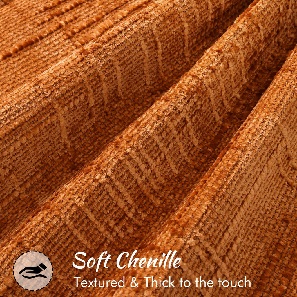 Chenille Fall Throw Pillow Covers 22x22 Set of 2, Burnt Orange